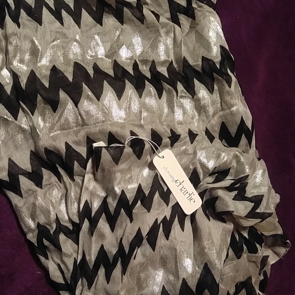 Silver, gray and black zigzag infinity scarf